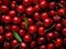 Close up of pile of cherries with stalks. AI generated