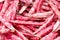 Close up on pile of cranberry beans at farmers market