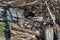 Close up of a pile of driftwood on beach in Lincoln City, Oregon