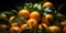 close-up of a pile of freshly picked oranges still covere one generative AI