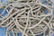 Close-up pile of ship rope on floating pontoon