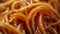 A close up of a pile of spaghetti with sauce on it, AI