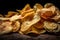 close-up of pile of thin and crispy potato chips