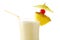 Close up of pina colada cocktail with straw isolated on white