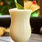 Close up of pina colada drink over blurred background created using generative ai technology