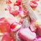 Close up on pink rose flower pedals lying on the ground