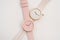 Close up of pink wrist watches