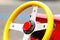 Close up of a pit of a prototype race car showing the steering wheel Speed drive concept. AI generation