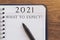 Close up planner with the inscription 2021, what to expect