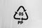 Close-up of plastic recycling symbol PP 05 - Polypropylene