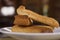 Close up of a plate with bisquit typical andean food region, sponge biscuits of Cayambe, Ecuador in a blurred background