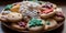 A close-up of a plate of freshly baked Christmas cookies one generative AI