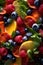 A close up of a plate of fruit and vegetables. Generative AI image.