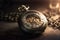 a close up of a pocket watch on a chain on a table