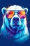 Close up of polar bear with glasses