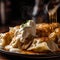 Close-up of Polish Pierogi with Sour Cream and Fried Onions