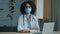 Close up portrait african woman in medical protective mask female doctor nurse therapist surgeon psychologist