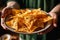 Close up portrait of a beautiful african american woman eating potato chips - Ai Generated