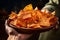 Close up portrait of a beautiful african american woman eating potato chips - Ai Generated