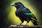 Close up portrait of a black raven, Corvus corax. ai generative