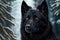 A Close-Up Portrait of a Black Wolf in Winter Snow. Generative AI