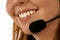 Close up portrait of call center operator