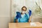 Close up portrait of Caucasian female doctor immunologist in cabinet in hospital