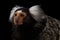 Close-up portrait of Common Marmoset, Callithrix jacchus Black Background