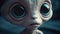 Close up portrait of a cute alien, big surprised eyes. Generative AI