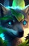 Close up portrait of cute baby wolf, tropical forest, Highly Detailed Illustration