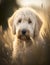 close up portrait of a cute goldendoodle outdoor on the nature. AI generative