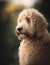 close up portrait of a cute goldendoodle outdoor on the nature. AI generative