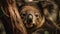 Close up portrait of cute koala, a marsupial mammal in nature generated by AI