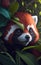 Close up portrait of cute red panda, tropical forest, Highly Detailed Illustration