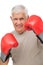 Close-up portrait of a determined senior boxer