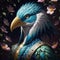 Close up portrait fantasy bird. Generative AI