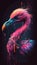 Close-up portrait of a flamingo brightly colored and paint splashes. Tropical exotic bird rose flamingo