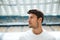 Close up portrait of a handsome sportsman looking away