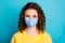 Close-up portrait of her she nice attractive healthy wavy-haired girlfriend wearing reusable safety textile mask