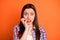 Close-up portrait of her she nice attractive nervous worried straight-haired girl wearing checked shirt having panic