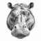 Close-up portrait of hippopotamus head, line art on white background. Generative AI
