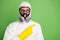 Close-up portrait of his he nice serious content professional disinfectant doctor wearing gas mask pointing forefinger