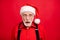 Close-up portrait of his he nice speechless stunned bearded Santa Claus opened mouth looking aside strange idea isolated