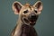 Close-up portrait of a hyena with open mouth, studio shot