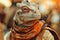 Close Up Portrait of an Iguana Dressed in a Stylized Costume, Exotic Reptile with Fashionable Outfit Conceptual Photography
