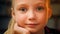 Close up portrait little cute daughter angelic blonde girl with big green eyes beautiful caucasian kid preschooler