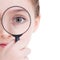 Close-up portrait of little girl looking through a magnifying g