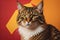 Close-up portrait of Maine Coon cat on orange background. generative ai