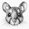 Close-up portrait of mouse head, line art on white background. Generative AI