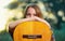 Close up portrait of a musician girl with an acoustic wooden gui